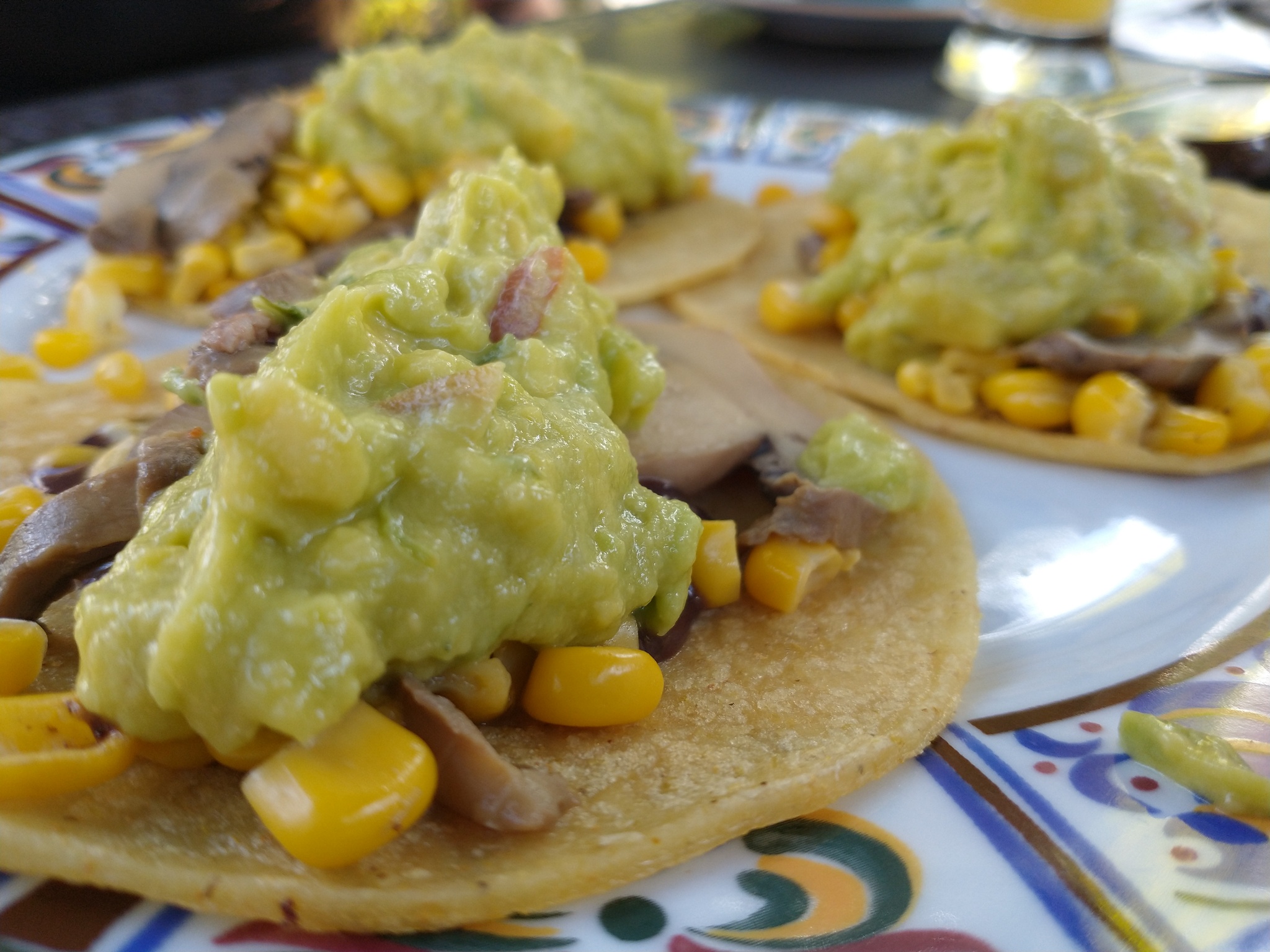 Mexican tacos with corn and guacamole.